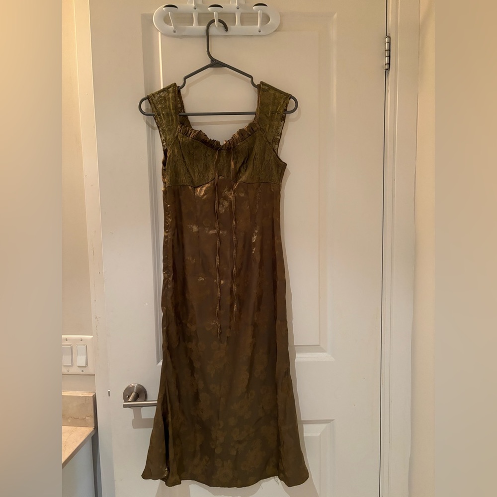 90s style moss/matcha green dress with lace-up back tie